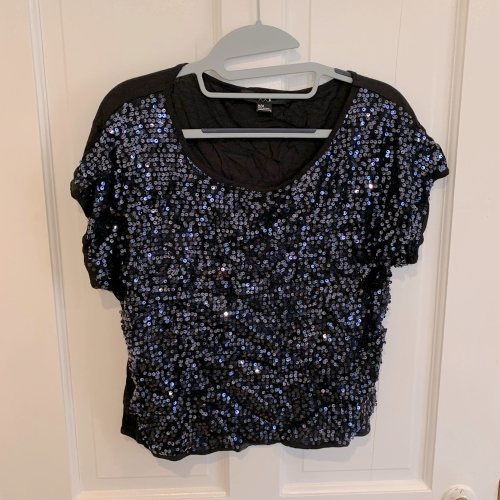 Navy blue sequin top, M